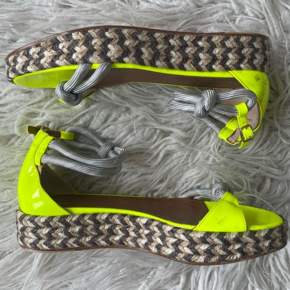 Malone Souliers Simona Rope-Strap Yellow Patent Leather Espadrille Sandals 37.5